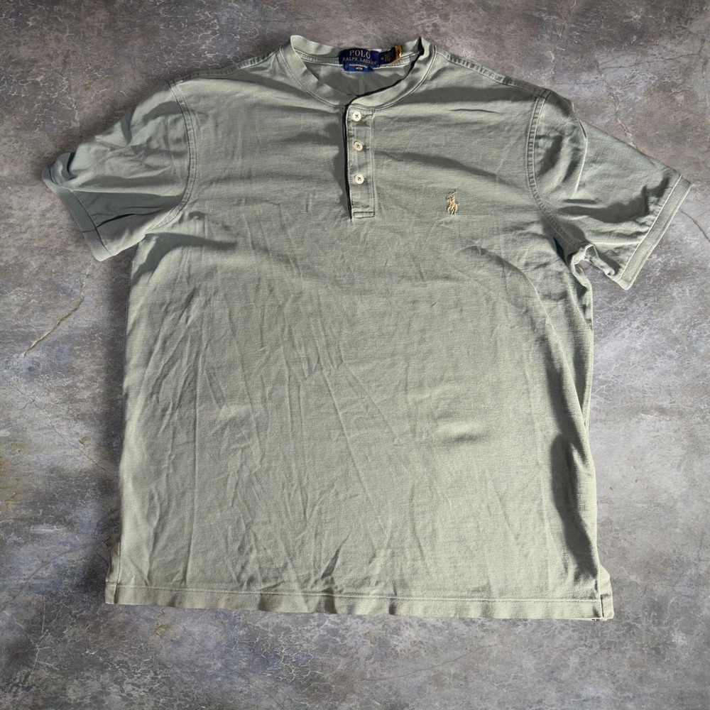 Polo Ralph Lauren Featherweight Mesh Green Henley Shirt Mens M Pony Logo